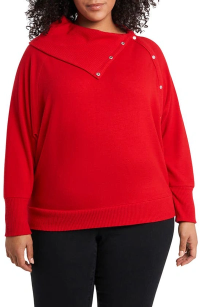 Vince Camuto Foldover Neck Long Sleeve Top In Ultra Red