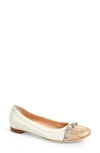 Agl Attilio Giusti Leombruni Cap Toe Ballet Flat In Off White Leather/ Snake
