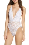 Oh La La Cheri Jeana Plunge High Leg Galloon Lace Teddy In White