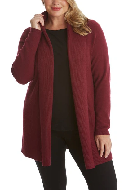 Adyson Parker Ribbed Open Long Cardigan In Bordeaux