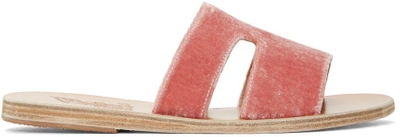 Ancient Greek Sandals Pink Velvet Aptero Sandals