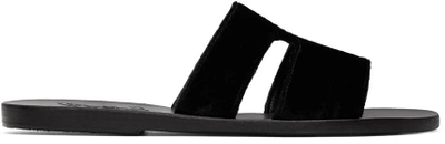 Ancient Greek Sandals Black Velvet Aptero Sandals