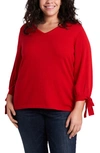 Cece Tie Sleeve Cotton Blend Sweater In Luminous Red