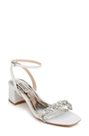 Badgley Mischka Harlow Sandal In White Metallic Textile