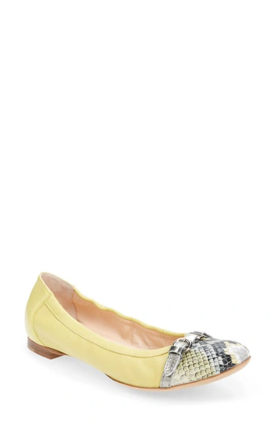 Agl Attilio Giusti Leombruni Cap Toe Ballet Flat In Yellow Leather/ Snake