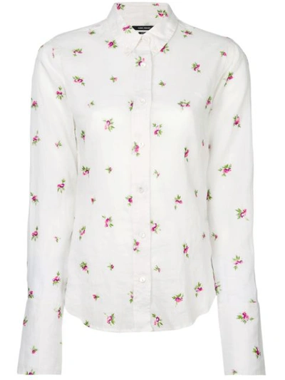 Isabel Marant Uliana Point-collar Floral-embroidered Shirt In Light Blue