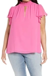 1.state Keyhole Flutter Sleeve Blouse In Bright Mulberry