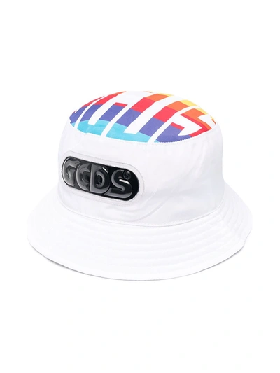 Gcds Kids' Logo-print Bucket Hat In White