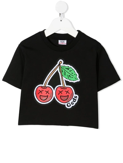 Gcds Kids' Cropped Printed T-shirt In Black