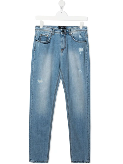 Neil Barrett Kids' Straight-leg Distressed Jeans In Blue