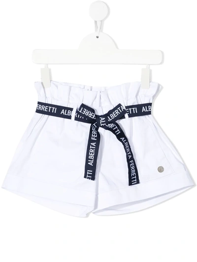 Alberta Ferretti Teen Paperbag Waist Stretch-cotton Shorts In Bianco