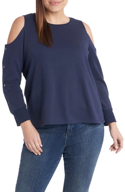 Vince Camuto Cold-shoulder Snap-sleeve Top In Classic Navy