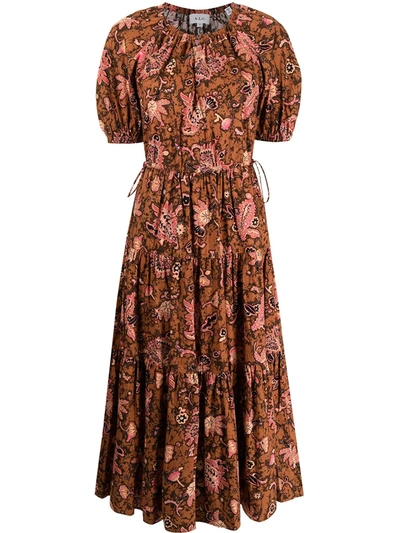A.l.c Mischa Cotton Printed Midi Dress In Brown