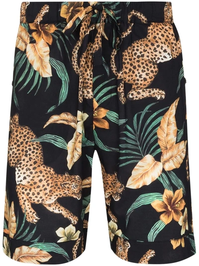 Desmond & Dempsey Soleia Leopard Print Pyjama Shorts In Black