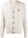 Ami Alexandre Mattiussi Ami De Caur-embroidered Merino-wool Cardigan In Neutrals