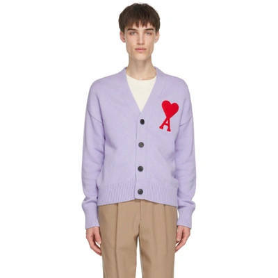 Ami Alexandre Mattiussi Ami De Caur-embroidered Cotton-blend Cardigan In Purple