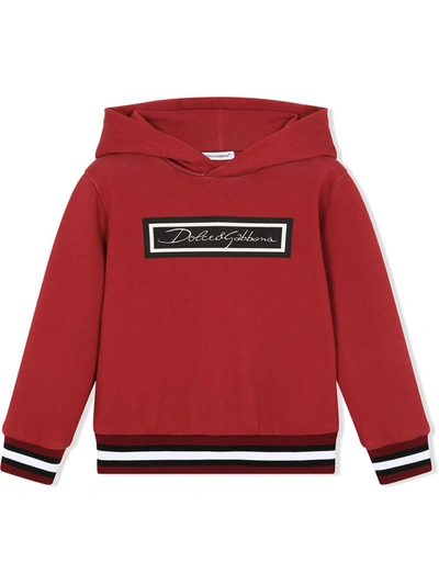 Dolce & Gabbana Kids' Boy's Logo Script Cotton Pullover Hoodie In Red