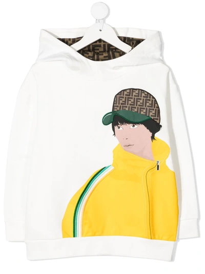 Fendi White Teen Sweatshirt With Hood And Multicolor Print