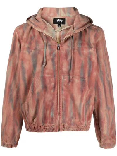 Stussy Dyed Zip-up Cotton Hoodie In Rust