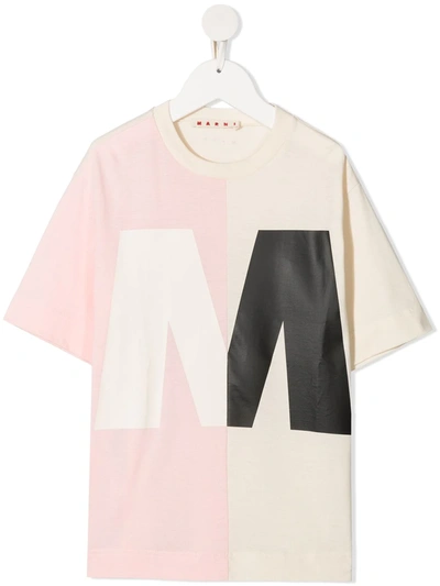 Marni Teen Colour-block Cotton T-shirt In Neutrals