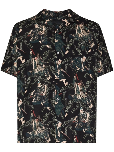 Desmond & Dempsey Rie Takeda Samurai Camp-collar Printed Cotton Pyjama Shirt In Black