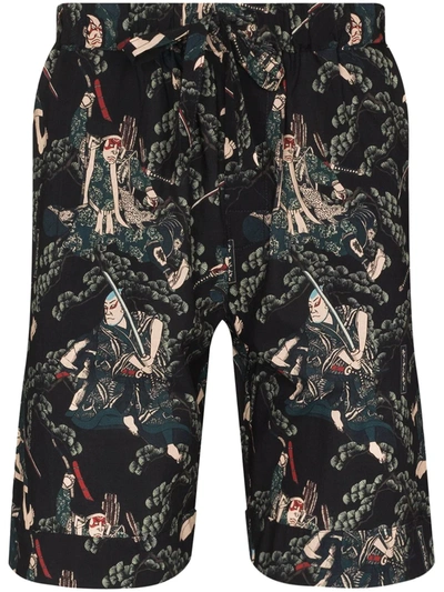 Desmond & Dempsey Samurai Print Pajama Shorts In Black