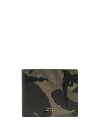 Tom Ford Green Camouflage Print Bifold Leather Wallet