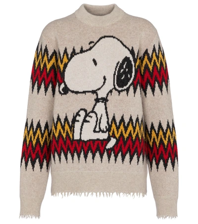 Alanui X Peanuts Snoopy Plays Harmonica Wool And Cashmere Sweater In Beige
