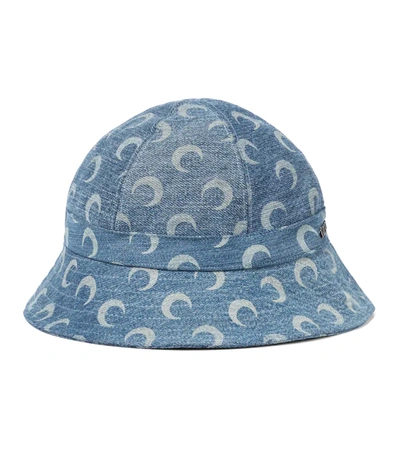 Marine Serre Blue Crescent Moon Print Denim Bucket Hat