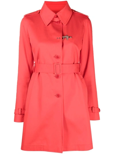 Fay Belted Trench Coat In Red