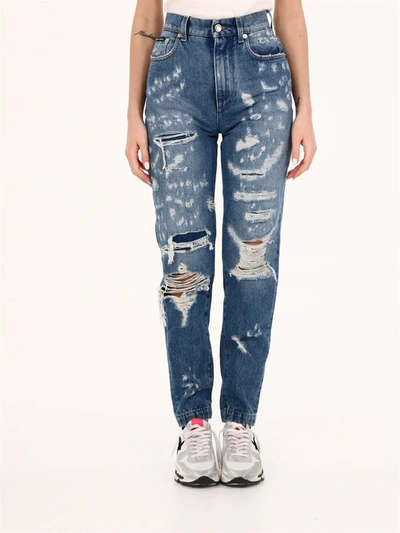 Dolce & Gabbana Distressed High-rise Skinny Jeans In Blue