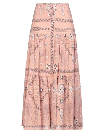 Sandro Gaele Gathered Printed Linen And Cotton-blend Maxi Skirt In Pink