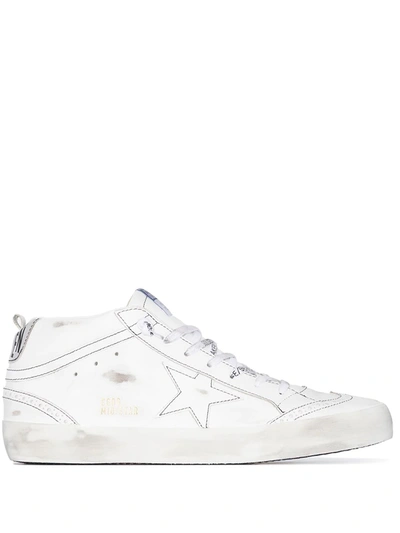 Golden Goose Men's Mid Star Distressed Leather Sneakers In Optic White/silve