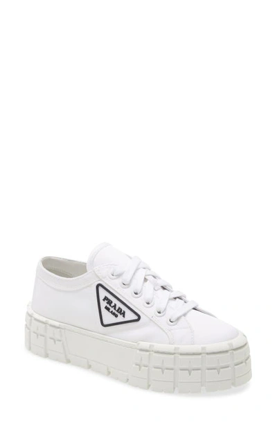 Prada Wheel Nylon Platform Sneakers In White/ Black