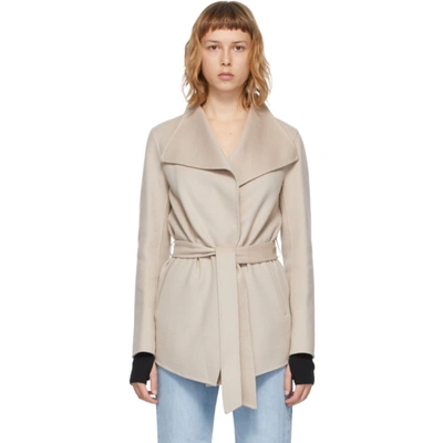 Mackage Azara Water Resistant Wool Leather Wrap Coat In Sand