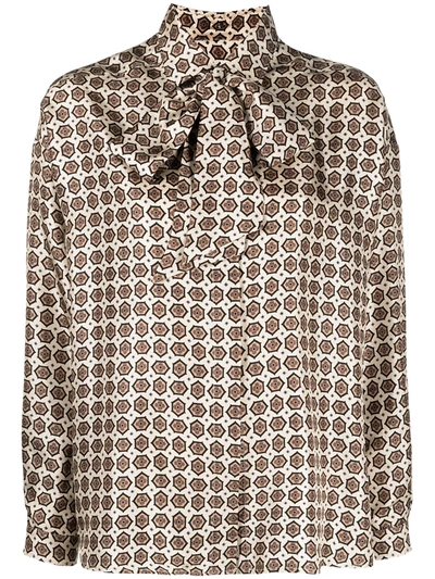 Alberto Biani Geometric-print Silk Blouse In 14 Ivory