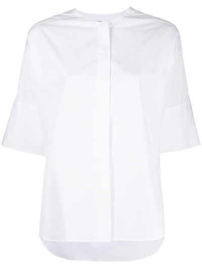 Alberto Biani Collarless Short-sleeved Cotton Shirt In White