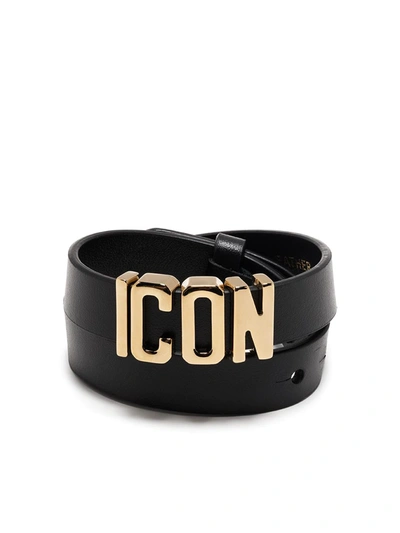Dsquared2 Icon Wraparound Leather Bracelet In Black