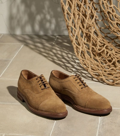 Brunello Cucinelli Suede Oxford Shoes In Camel