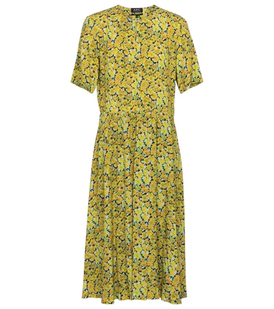 Apc Jayla Floral Crêpe Midi Dress In Yellow