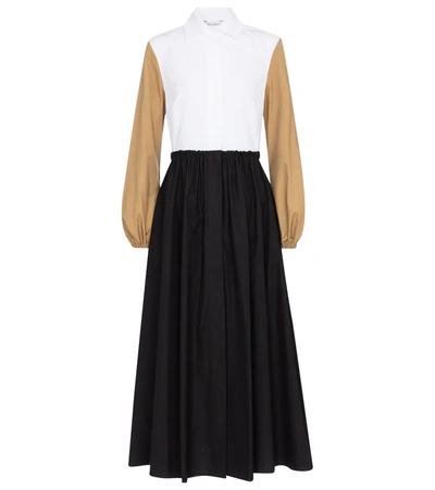 Max Mara Scacco Color-block Pleated Cotton-poplin Midi Dress In Black