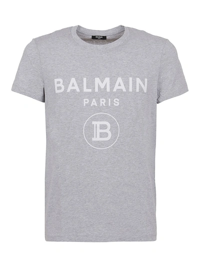 Balmain Logo Lettering Printed T-shirt In Grey In Light Grey