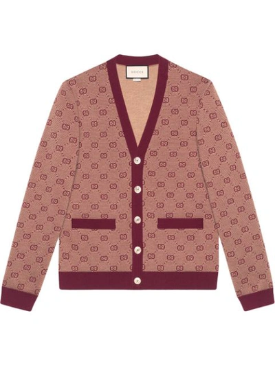 Gucci Gg Jacquard Knit Cardigan In Red