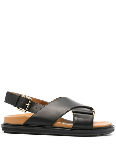 Marni Crisscross Slingback Flat Sandals In Schwarz