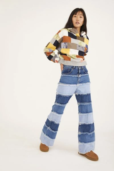 The Ragged Priest Mom Jeans In Patchwork Stripe-blues