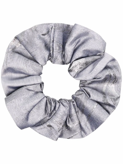 Ganni Metallized Stretch Scrunchie In Sharkskin