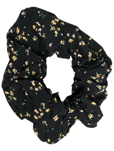 Ganni Black Floral-print Scrunchie