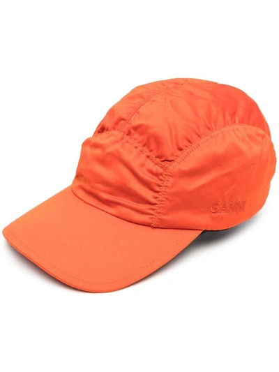Ganni Embroidered Logo Cap In Flame