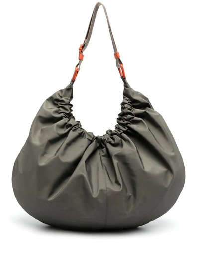 Ganni Ruched Xxl Recycled Fabric Hobo Shoulder Bag In Kalamata