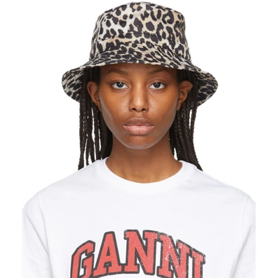 Ganni Beige & Black Recycled Tech Leopard Bucket Hat | ModeSens